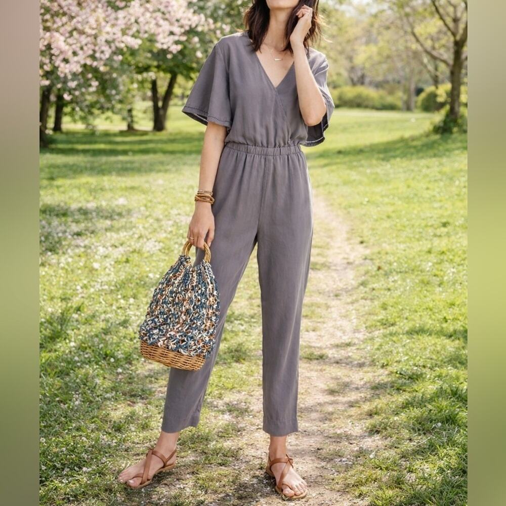 Cloth & Stone Anthropologie Gulpiyuri Jumpsuit in Gray Size Small
